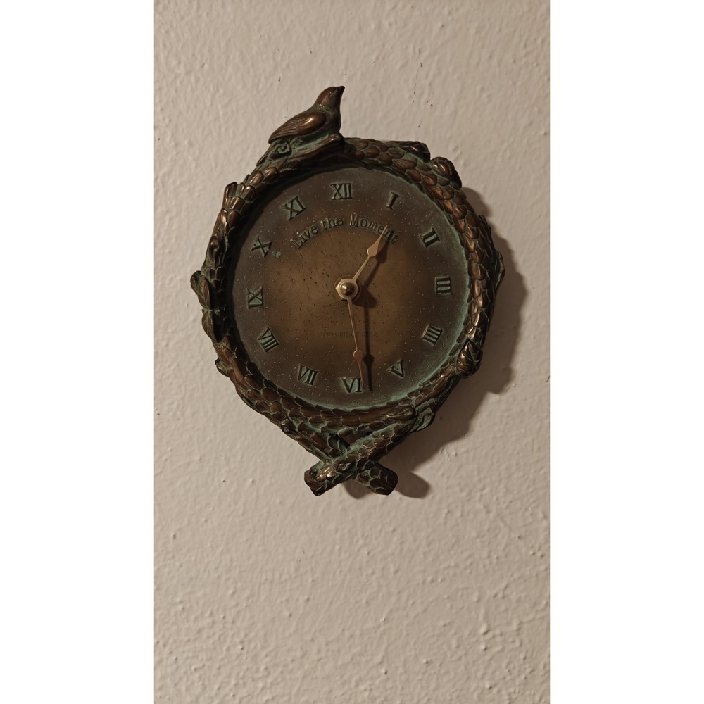 Hen-Feathers Bronze Resin "Live The Moment" Wall Clock Branches Birds